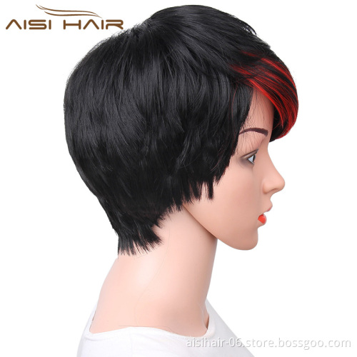 For Women Synthetic Short Style The Best Selling Straight Pixie Cut Wigs Hair With Red Bangs Wig Heat Resistant Fiber
